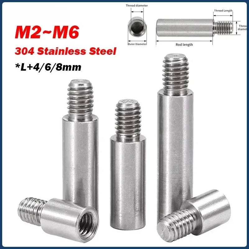 

M2 M2.5 M3 M4 M5 M6 304 Stainless Steel Threaded Pillar *L+4/6/8mm Round Spacing Screw PCB Standoff Spacer Single Head Column