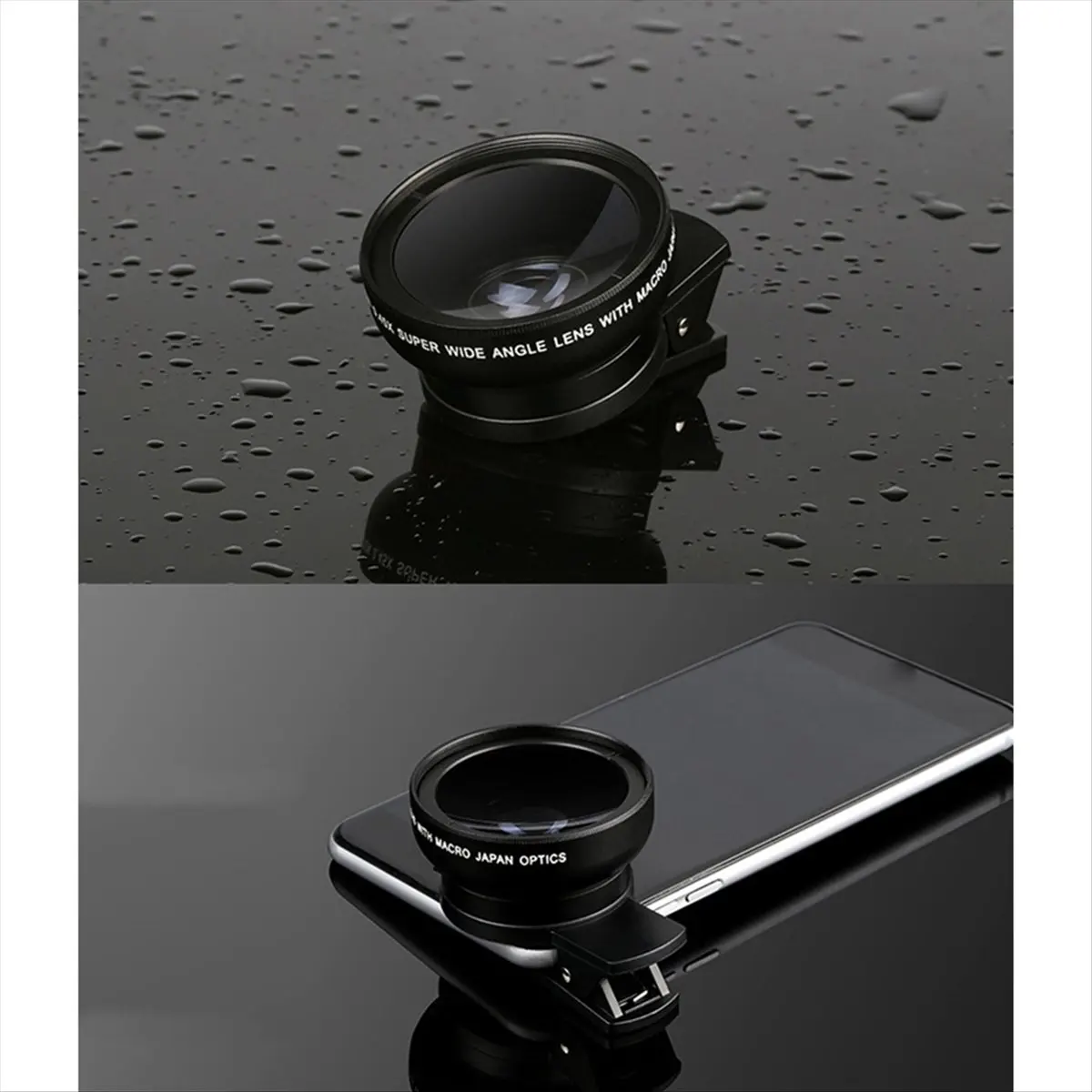 A46U Phone Camera Lens 0.45X Ultra Wide Angle + 12.5X Macro Lens Universal Clip-on Camera Lens for Most Smartphones Black