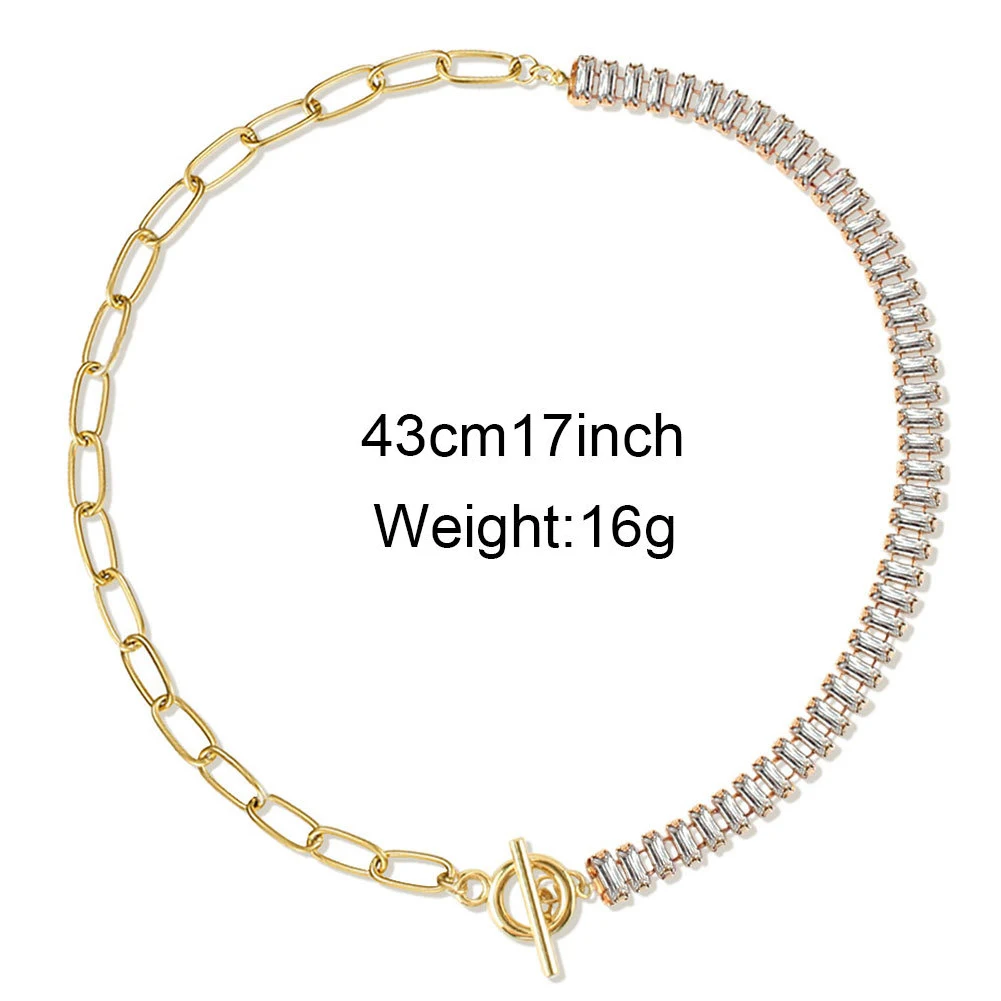 Luxury Asymmetric AAA Zircon Crystal Choker Necklace For Women Golden Geometric Rhinestone Necklace 2022 New Jewelry Gifts Party