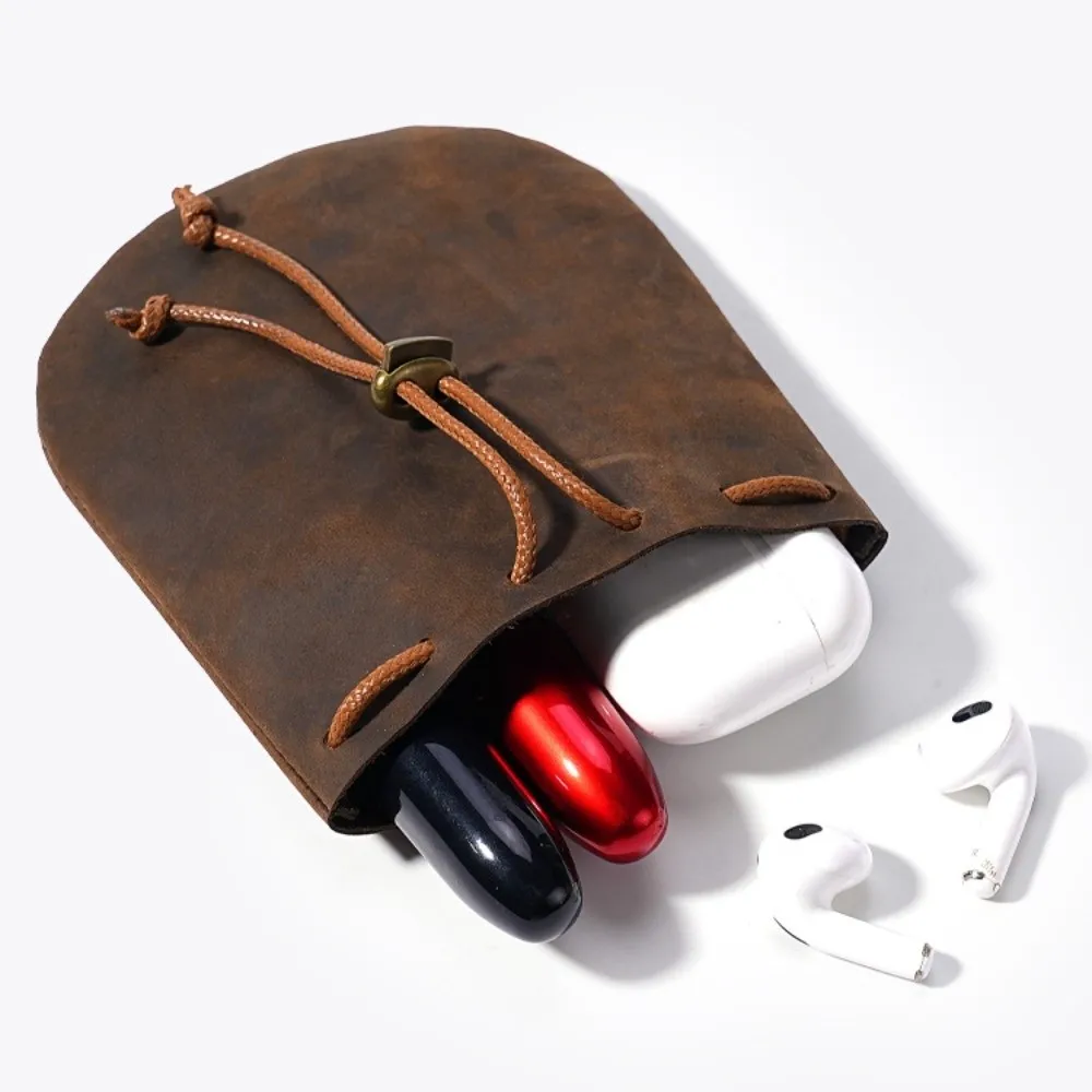 Portable Leather Drawstring Pouch Genuine Leather Nordic Style Jewelry Storage Bag Retro Coin Purses Coin Jewelry Storage