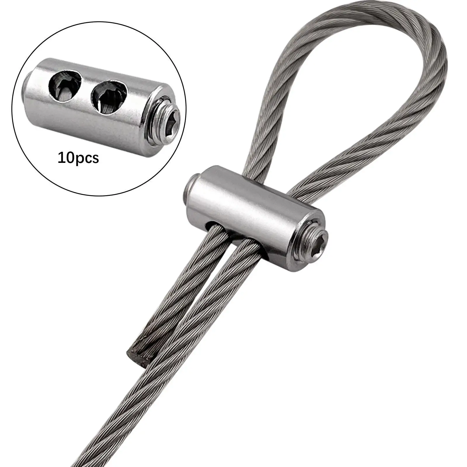 3mm Wire Rope Clamps Clip 10Pcs Simple Assembly Multipurpose with M5 Hexagon Screws for Replacement Stainless Steel Two Holes