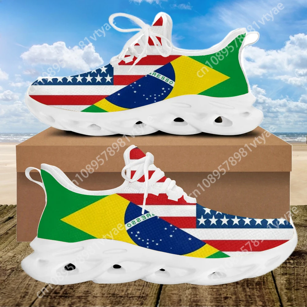 

Custom Made Women Casual Lace up Mesh Shoes Jamacia American Flag Design Platform Sneakers for Women Lightweight Walking Shoes