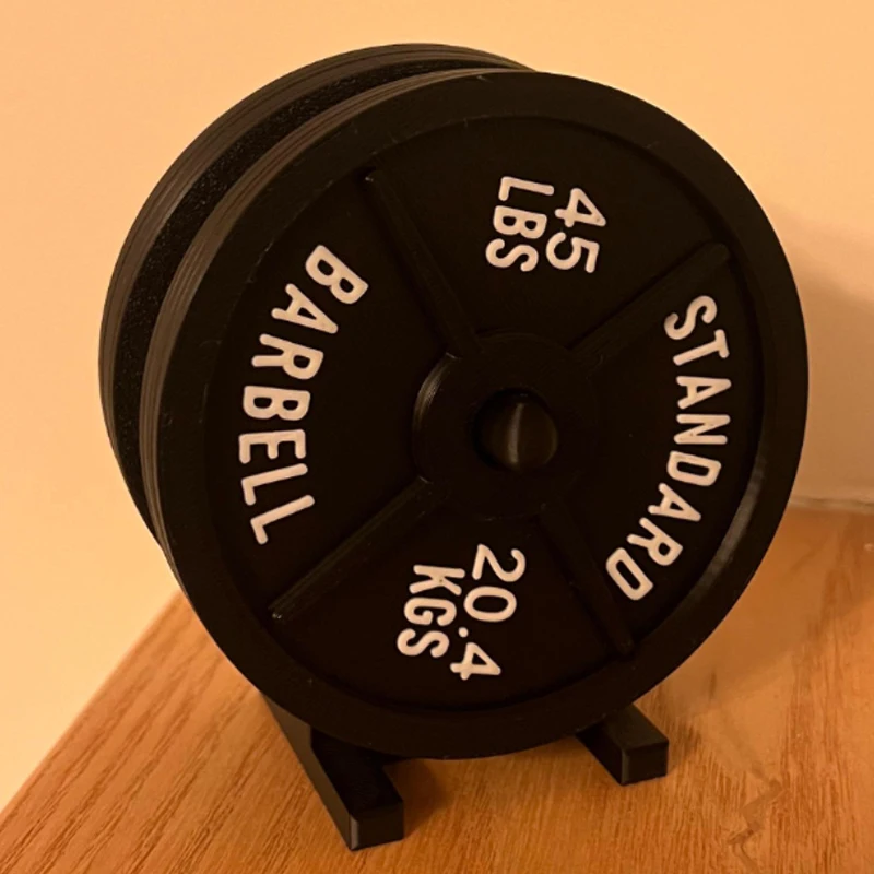 Weight Plate Coaster Set Holder Drink Coaster With Four Black Coasters For Hot Cold Drink For Bar Home Kitchens, Fitness Gyms