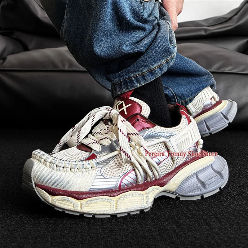 

Retro Mixed Color Thick Soled Men's Sneakers Summer Breathable Mesh Height Increasing Sports Shoes Trendy Versatile Casual Shoes
