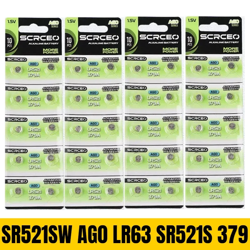 

10-150pcs SR521SW AG0 Button Cell Battery LR63 SR521 SR521S 379 Alkaline Batteries for Flashlights Electronic Toys Watches