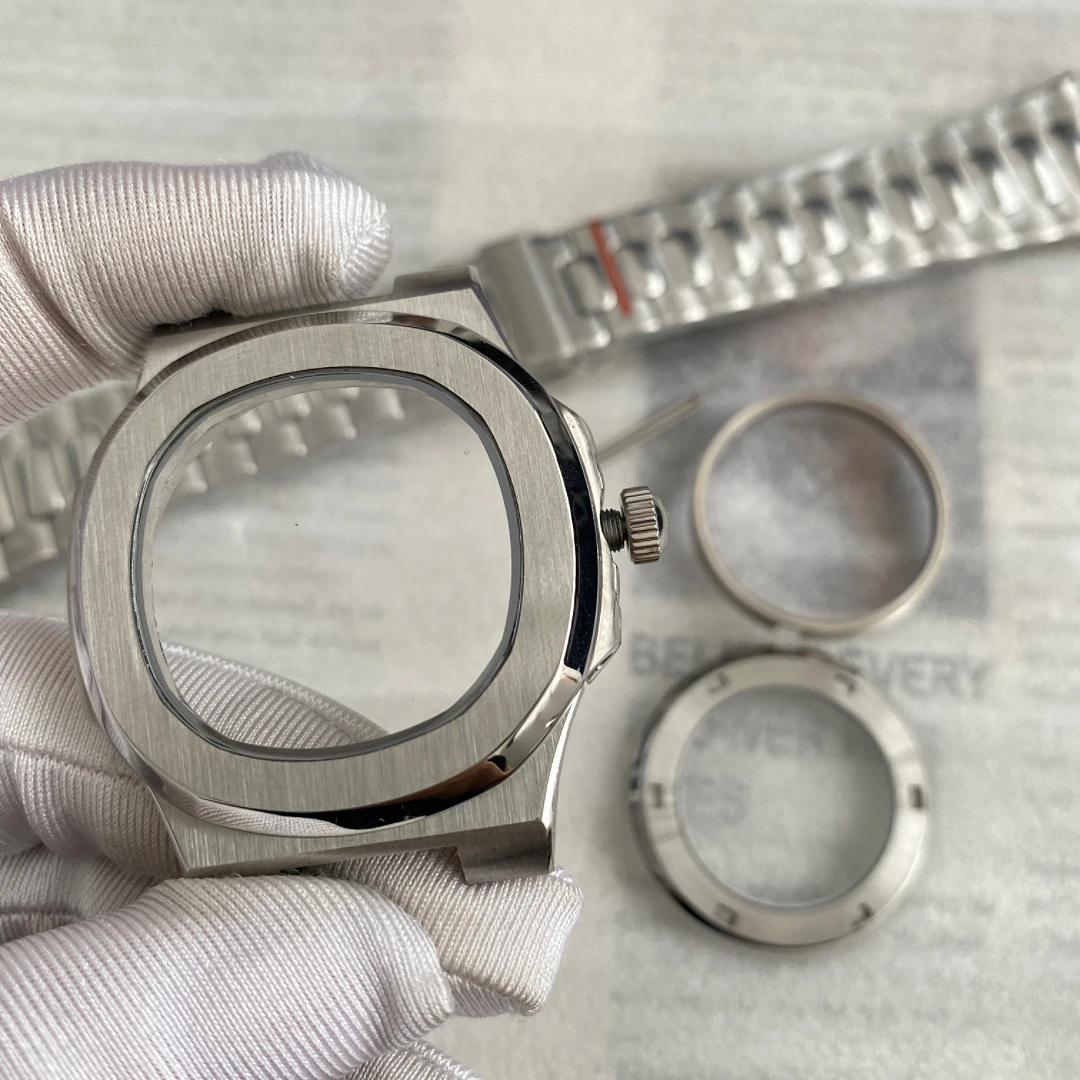 41 مللي متر تعديل حاوية من الفولاذ المقاوم للصدأ مجموعة كاملة من بديل نوتيلوس الدقة NH35/36 حركة الياقوت الزجاج مضيئة الاتصال الهاتفي