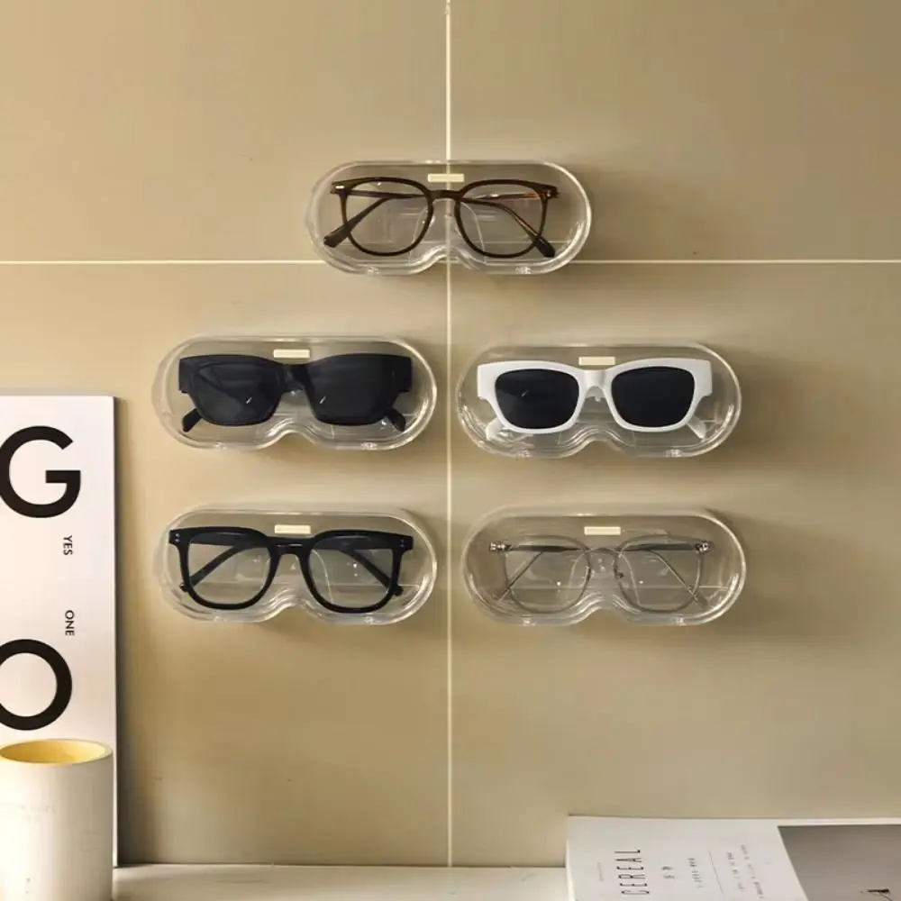 Punch-free Hanging Glasses Storage Rack Wall Mounted Transparent Sun-glasses Display Holder Flip Cover Hard Shell