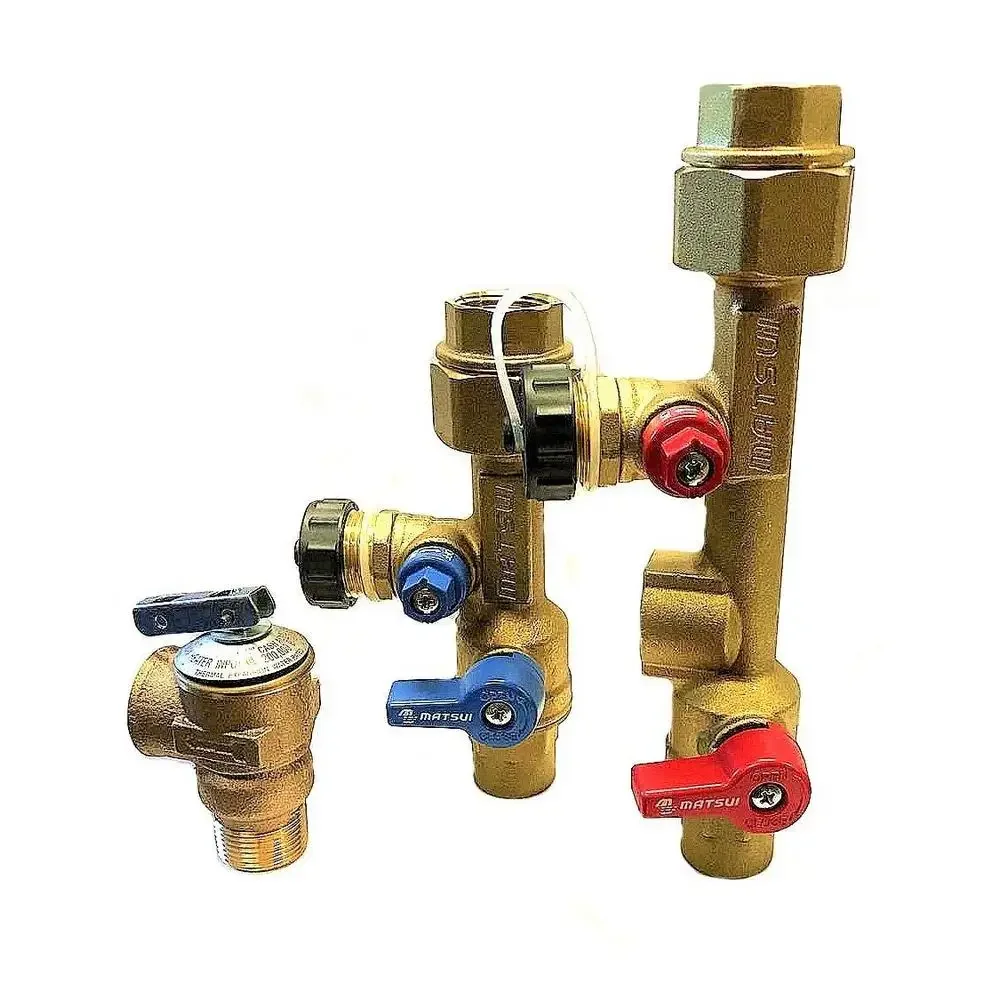 3/4 Inch Isolation Valve Kit Pressure Relief Valve Tankless Water Heater Heavy Duty Brass FNPT Connection Leak Tested Compact