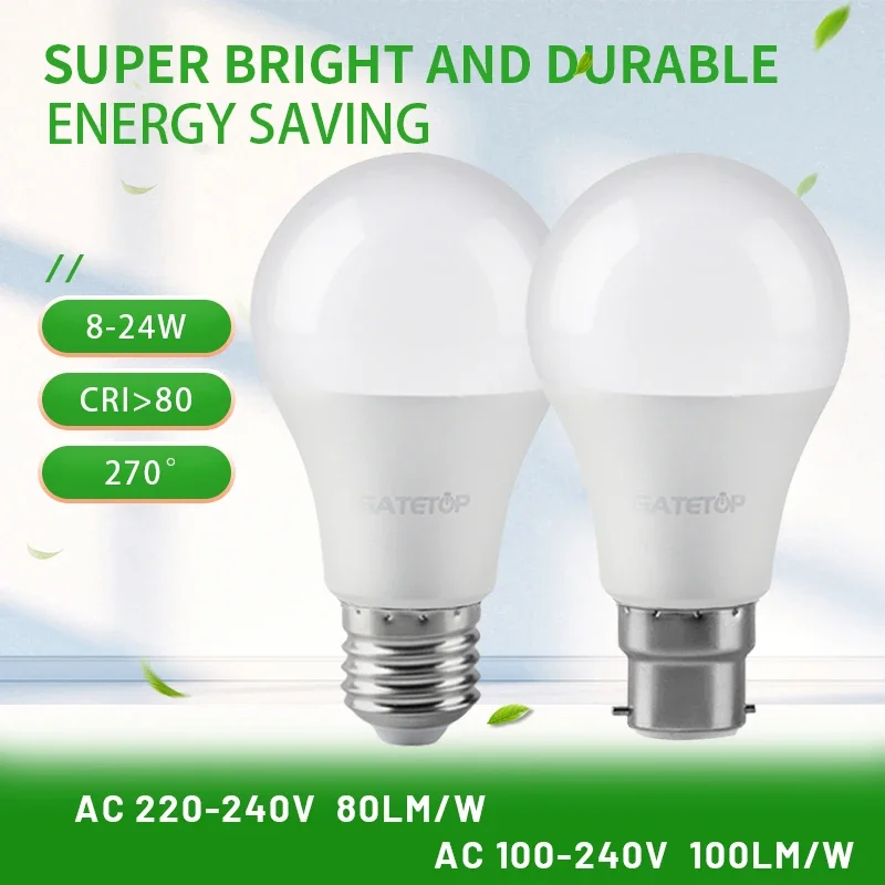 

2PCS A60 High Brightness LED Light Bulb Lamps E27 B22 AC220V 110V 9W 10W 15W 18W 20W 24W Power Suitable for Office and factory