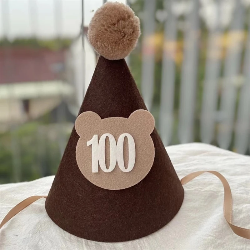 Sombrero de fiesta de cumpleaños de bebé de oso de dibujos animados, diadema ajustable para fiesta de recién nacido, accesorios de fotografía de primer y segundo año