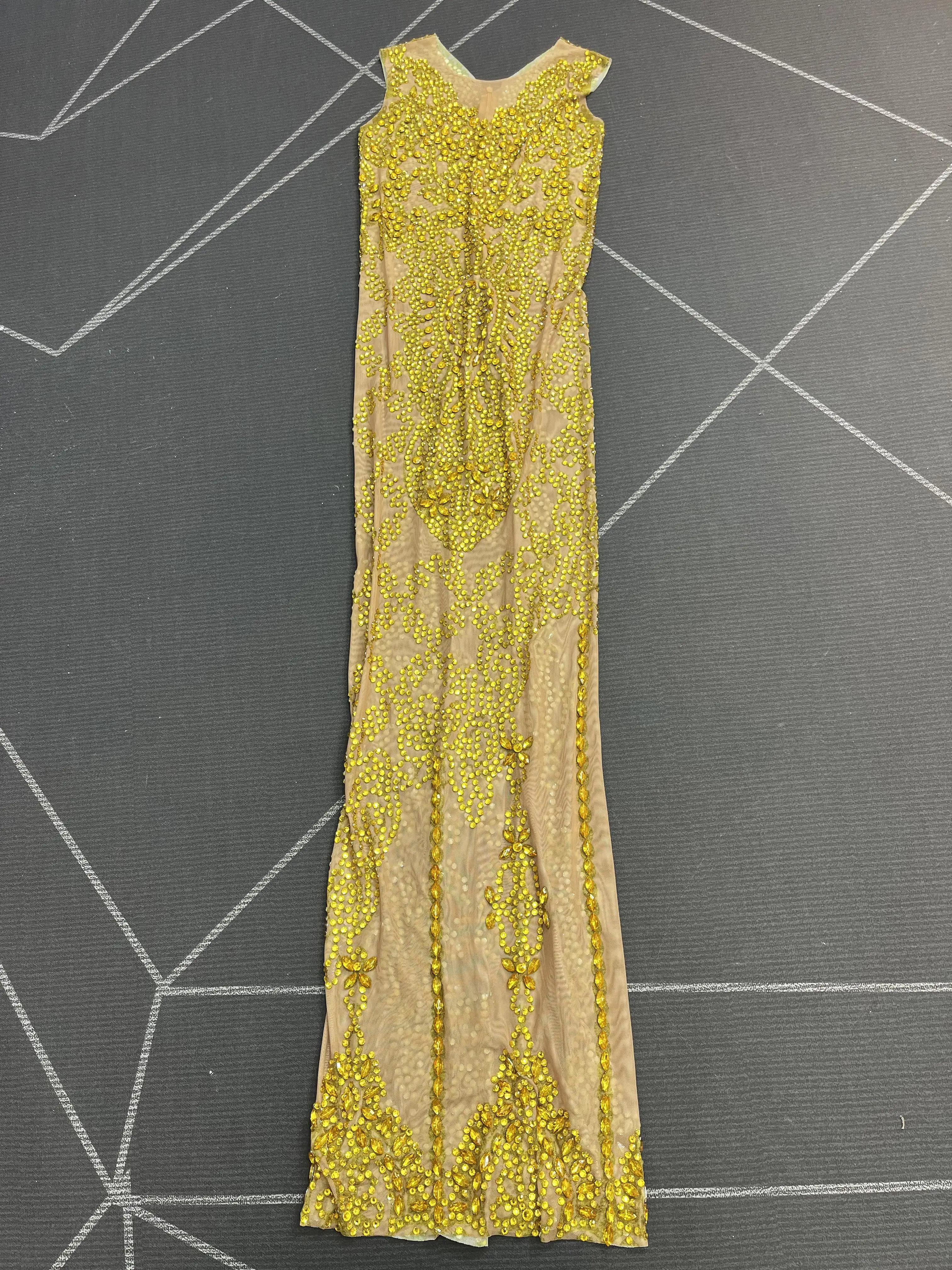 Scintillant or strass Sexy culture nue maille robe haut de gamme soirée Cocktail robe élégante tapis rouge Costume Dajin