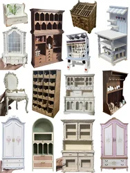 Mini Blythe Dollhouse Furniture DIY Material Package Miniature Witch Divination Table Display Cabinet Mini French Wardrobe