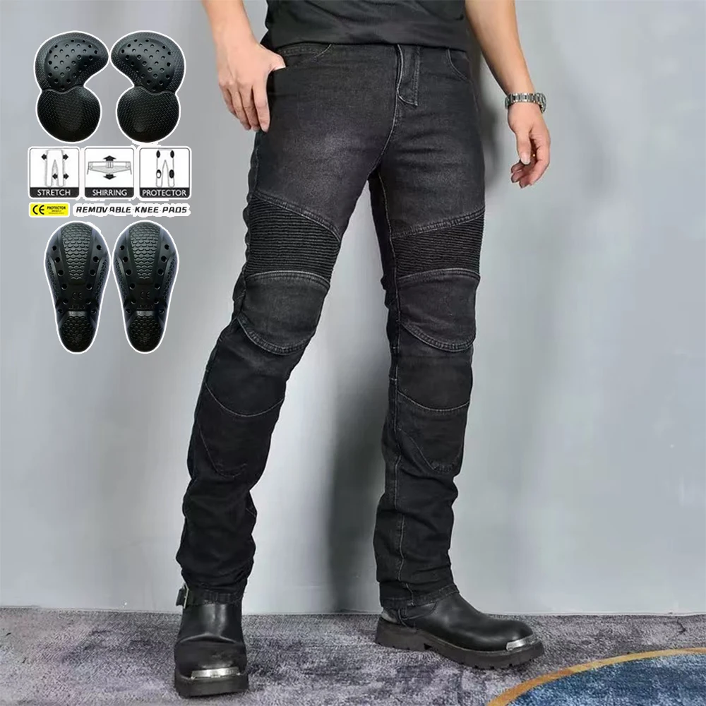 New Motocross Black Gray Pants Men Moto Jeans Removable CE Armor Protective Gear Motorcycle Road Racing Blue Motorbike Trousers