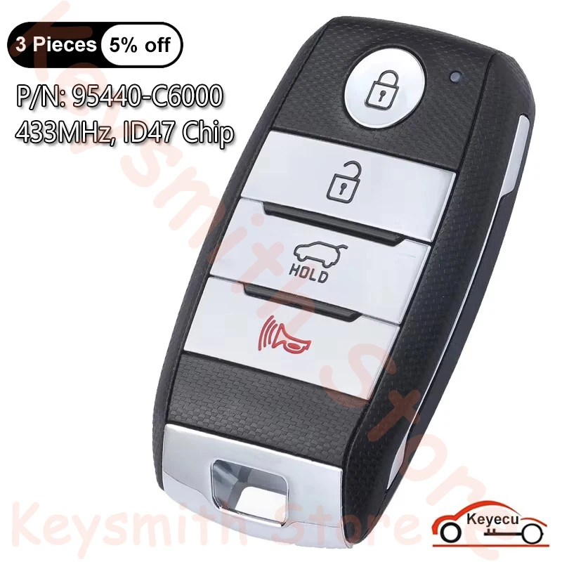 KEYECU 4 Buttons 433MHz ID47 Chip for Kia Sorento 2015 2016 2017 2018 Auto Smart Remote Control Key Fob 95440-C6000 TQ8-FOB-4F06