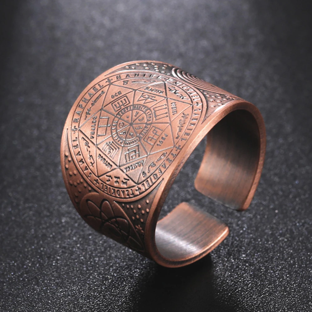 My Shape Vintage Solomon Rings Seal of The 7 Archangels Rings for Men Bronze Copper Ring Viking Rune Finger Ring Amulet Jewelry