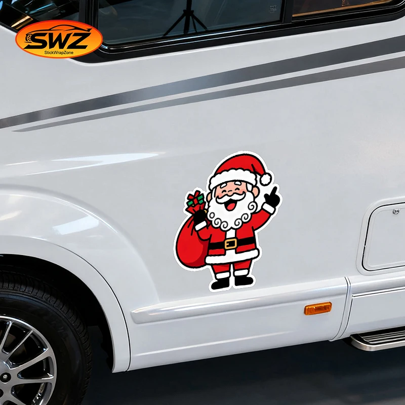 

Santa with Gift Bag Car Sticker – Cute Christmas Vinyl Decal, Waterproof Funny Santa Claus for Car Window, Laptop Decoration