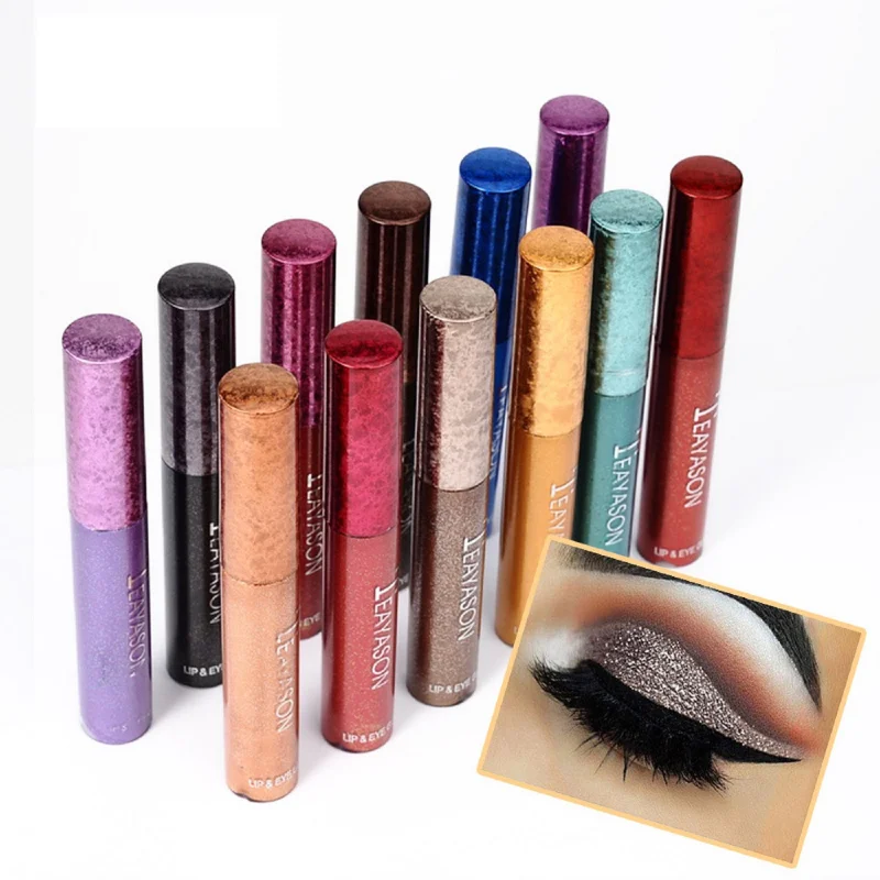 12สี Glitter Liquid อายแชโดว์เงา Pearlescent Liquid อายแชโดว์ Silkworm ปากกา Lip Gloss เครื่องสำอางอายแชโดว์ Eye Makeup