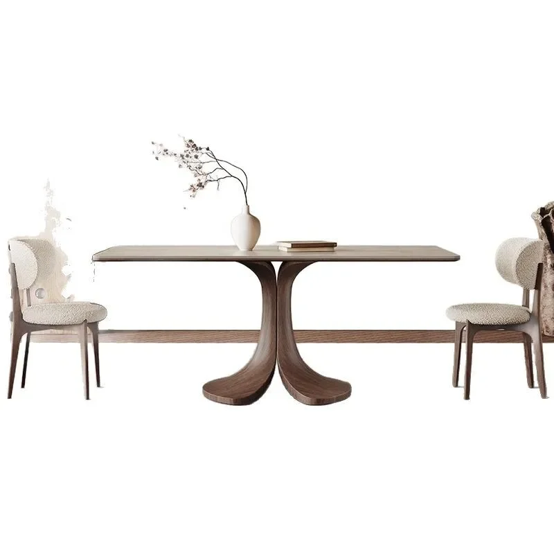 

Matte travertine rock slab dining table and chairs, medieval solid wood dining table rectangle