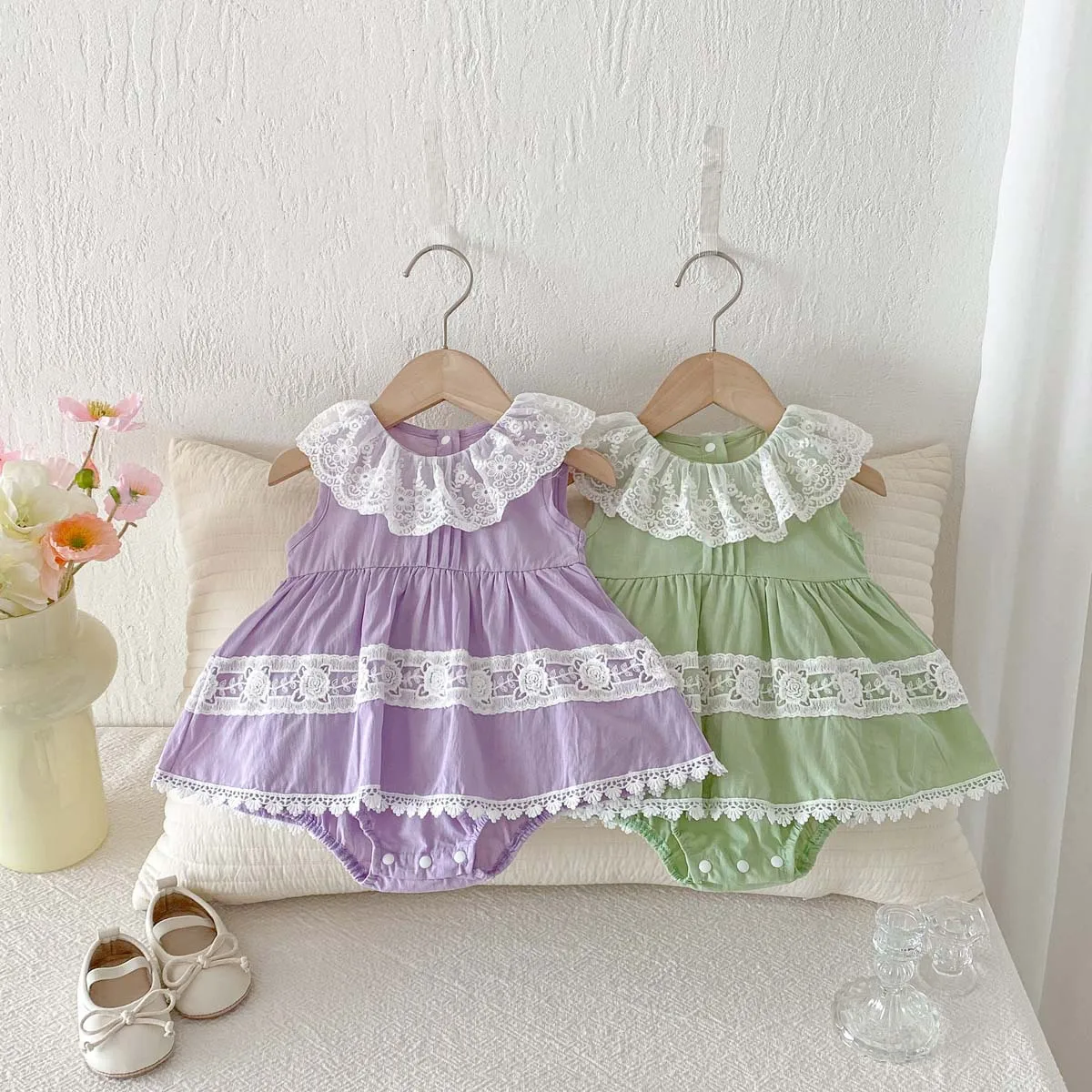 

Baby clothes, summer trendy baby jumpsuit, sweet lace and lace, doll collar, girls' Romper