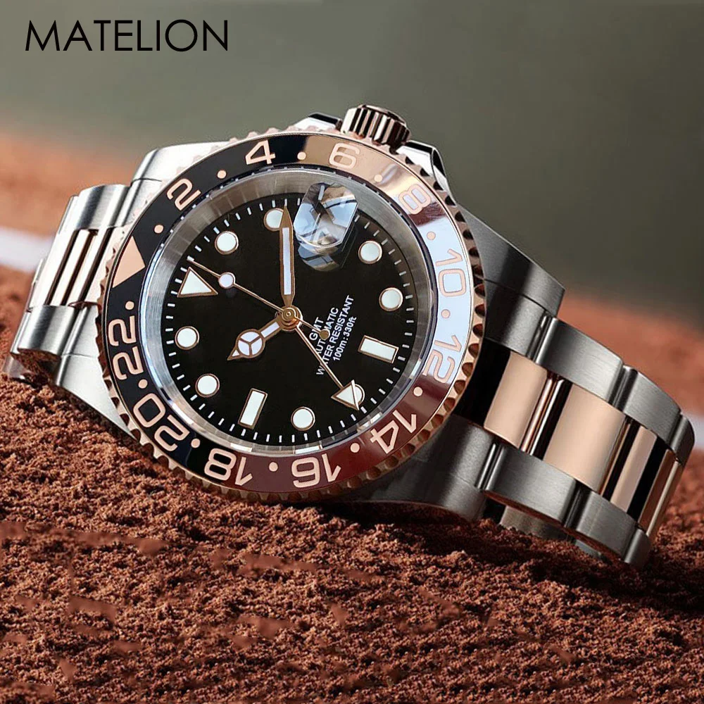 

NH34A Automatic Mechanical Men Watch Diver Watch GMT Movement Mechanical Swim Rose Gold Two Tone Jubilee Strap 200m Waterproof