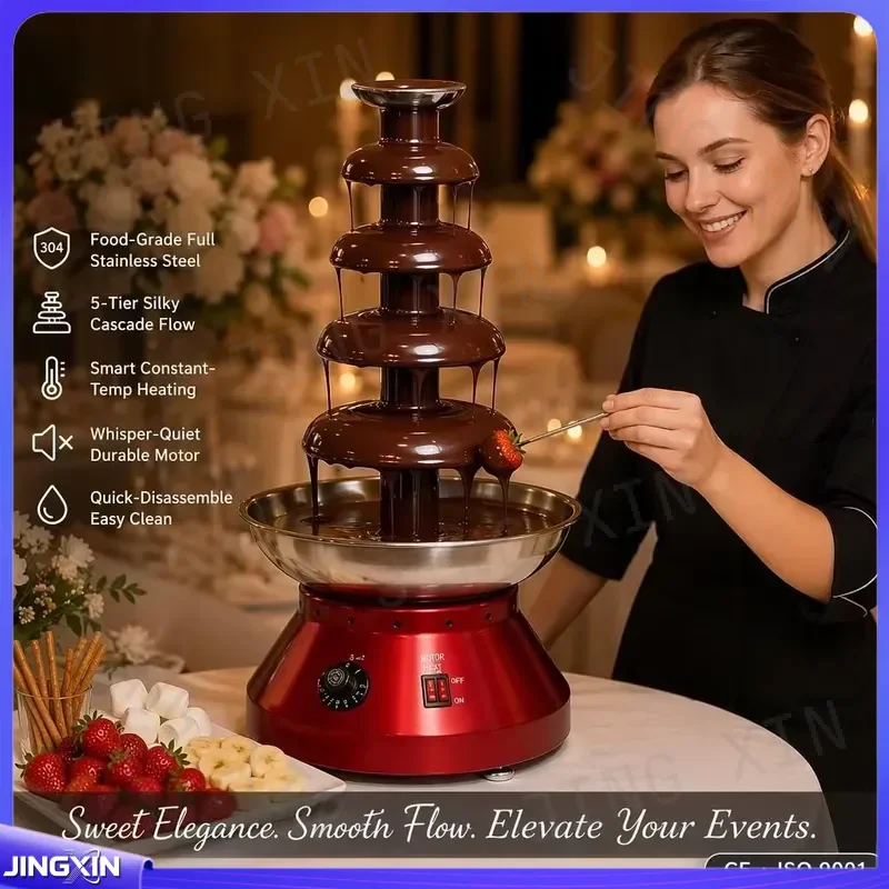 Custom for Chocolate Fountain Machine 4 Tier Stainless Steel Red Base 3000ml Fondue Melting Tower Party Wedding Wholesale