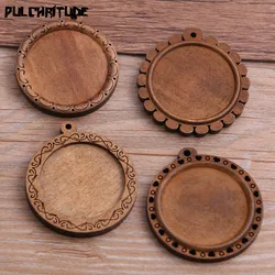4pcs/lot 30mm Inner Size 4 Style Round Wood Big Cabochon Base Setting Charms Pendant Necklace Findings