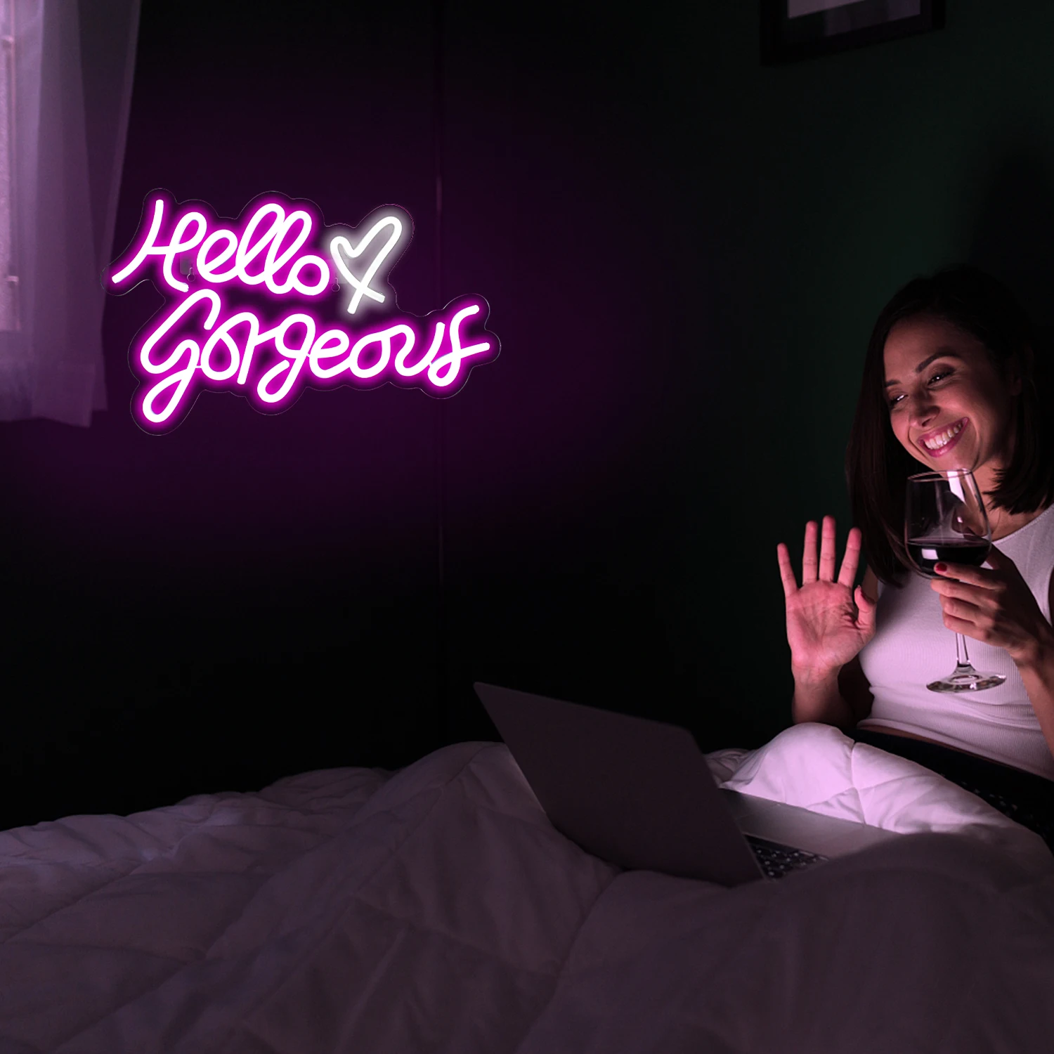 Hello Gorgeous Neon Sign LED Light-Up Sign for Family Wedding Birthday LED Neon Sign Dimmable Switch Engagement Wall Room Decor