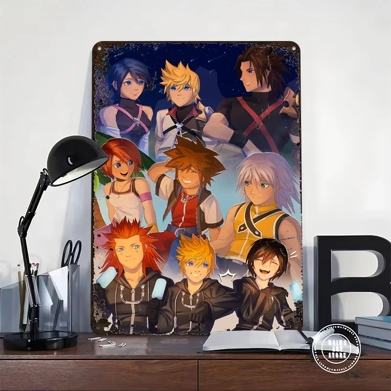 Kingdom Hearts Characters Enjoying a Night Out 3D Printed Texture Poster Personalized Wall Art Retro Metal Tin Signs for Decor