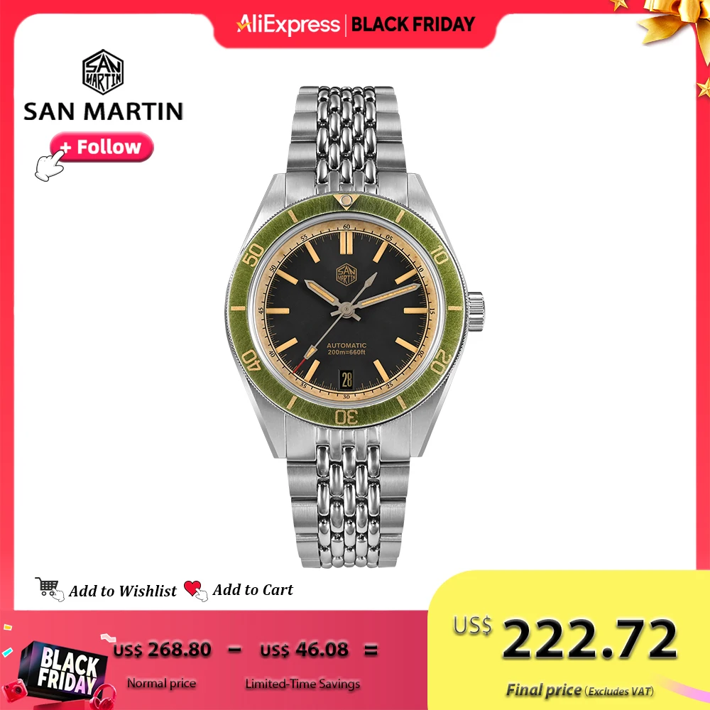 

San Martin 39,5 мм часы для дайвинга винтажные потертые часы NH35 мужские автоматические механические часы водонепроницаемые 200 м Lume SN0116 Reloj