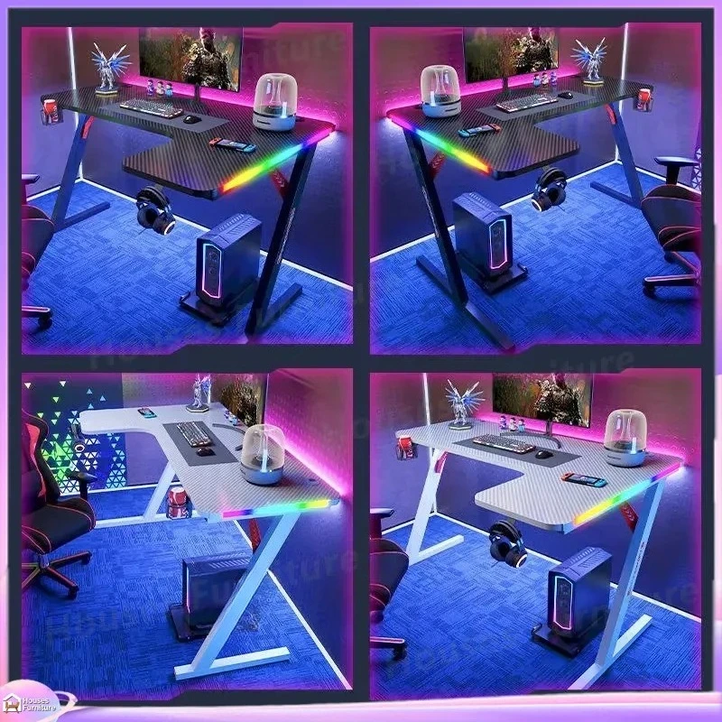 L Shaped Height Adjustable RGB Gaming Desk Computer Table with Splicing Board Smart Standing Desk for Home Office