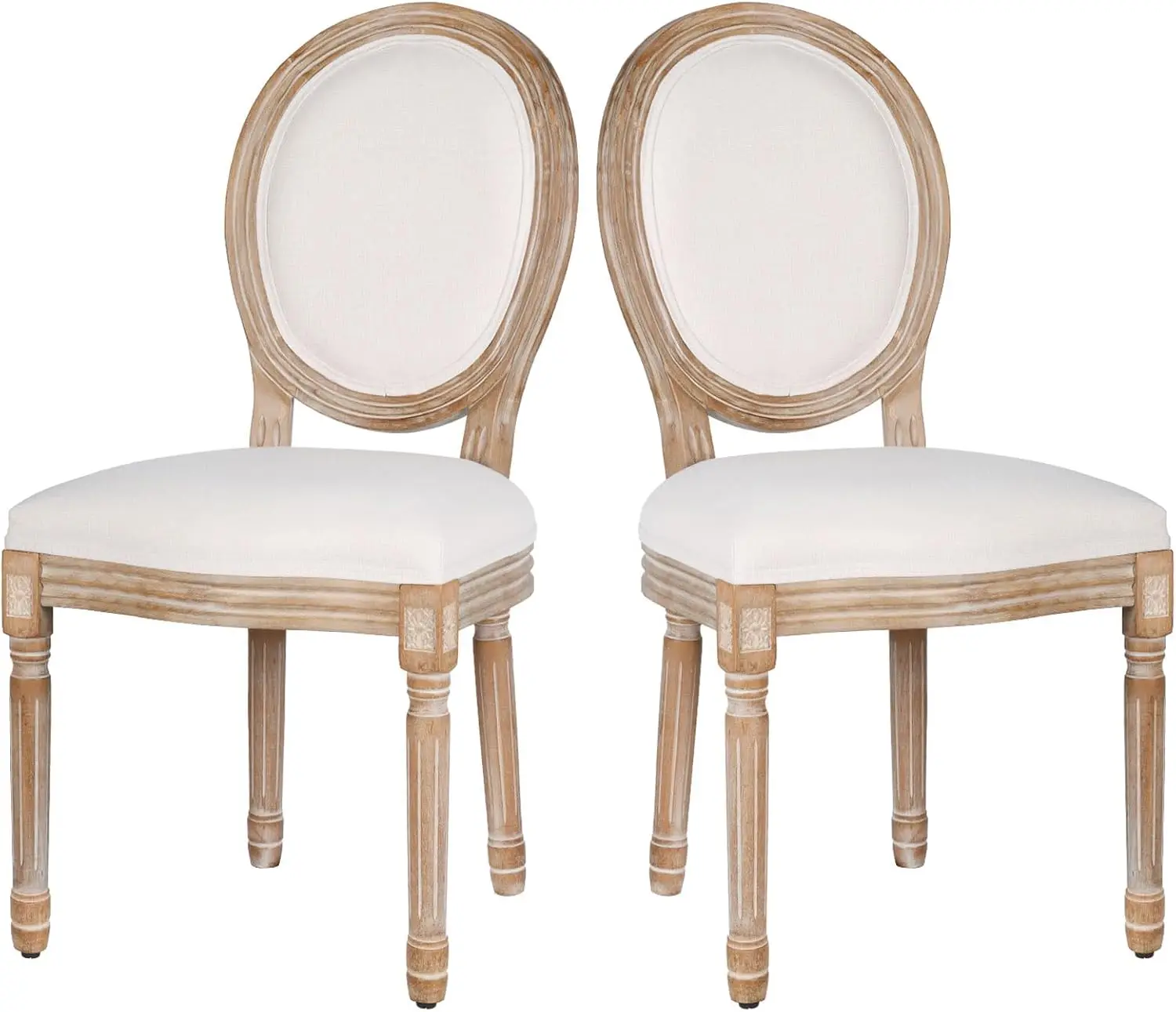 

Dining Chairs Set of 2 Beige Fabric Square Back with Solid Wood Legs and Frame for French Country Kitchen Dining Room