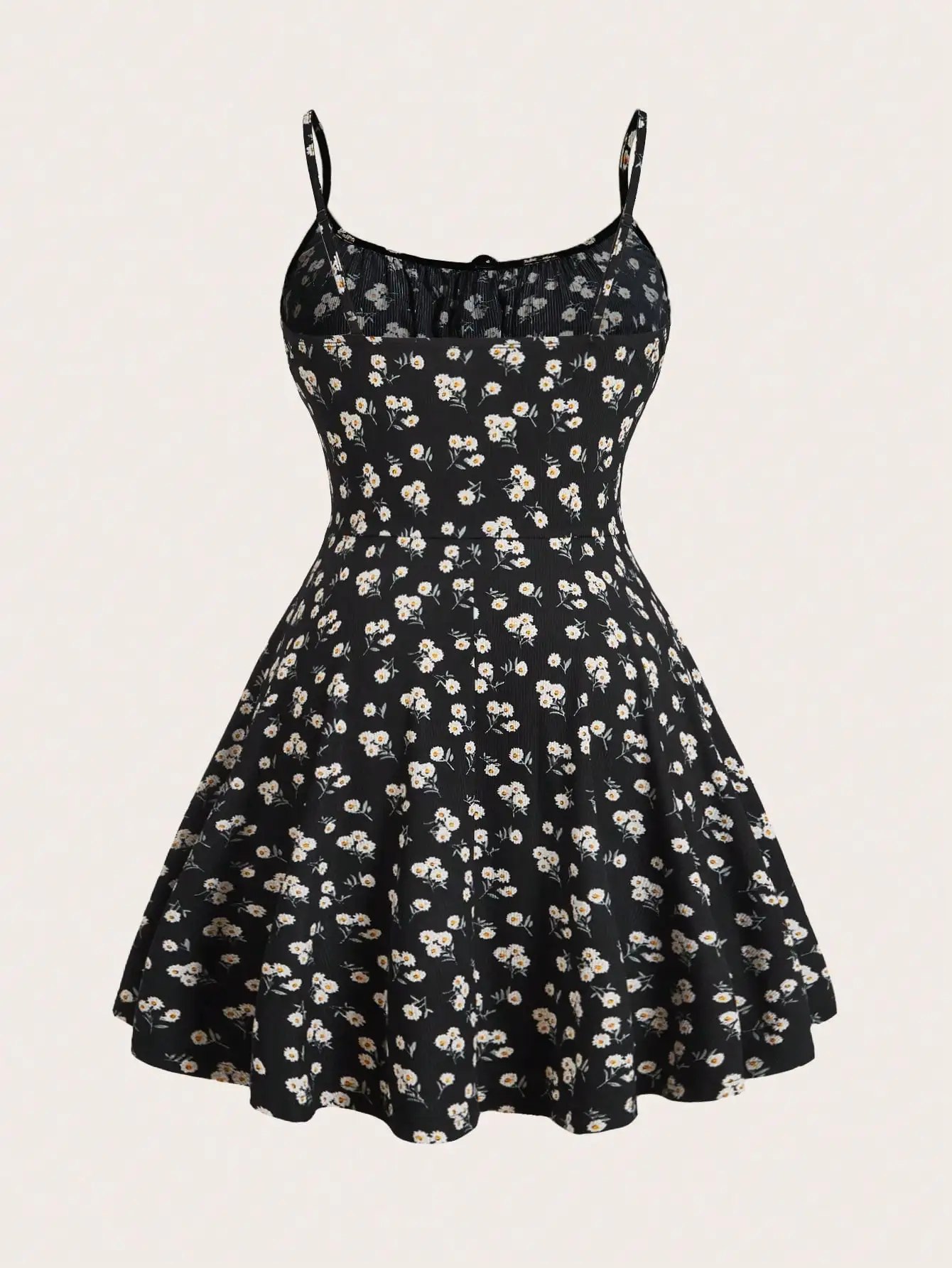 Damen Blumen-Spaghetti-Träger-Minikleid mit Vorderverschluss, hoher Taille, A-Linie, Sommer-Freizeitkleid – Detail 13