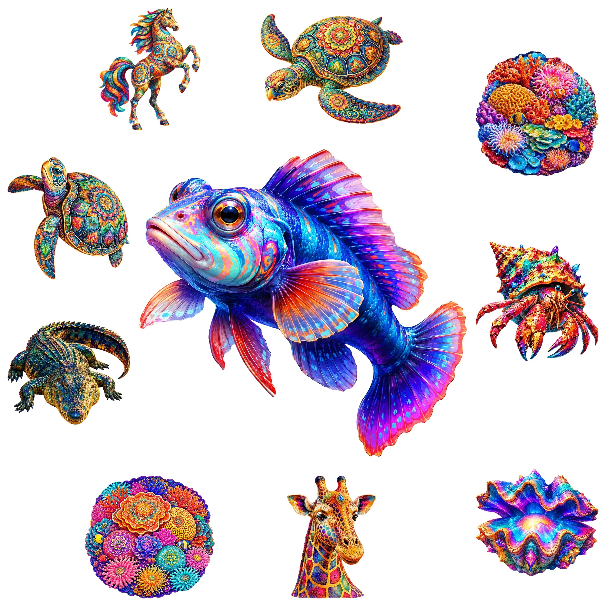 Tropical Fish Flat Wooden Puzzle Gift Toy Animal Jigsaw Puzzle Tabletop Puzzle Game Present for Christmas Gift for Teens Kids