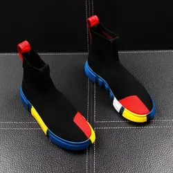 High top socks shoes men summer new fashion breathable knitted sports shoes thick soles match color tide shoes