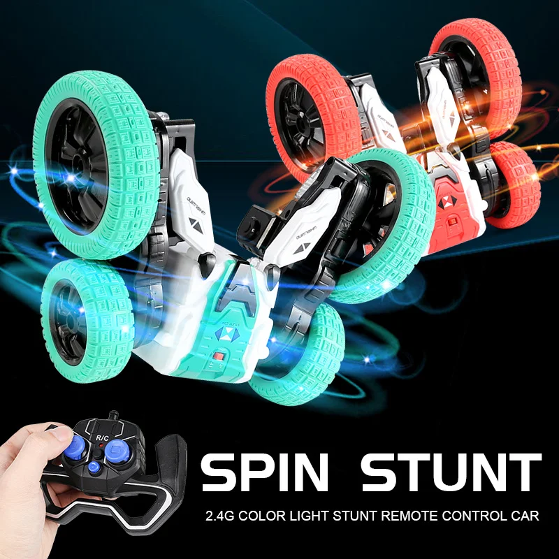 New cool deformed flower double-sided tumbling stunt remote control car 360°rotating LED light children's toy car birthday gift