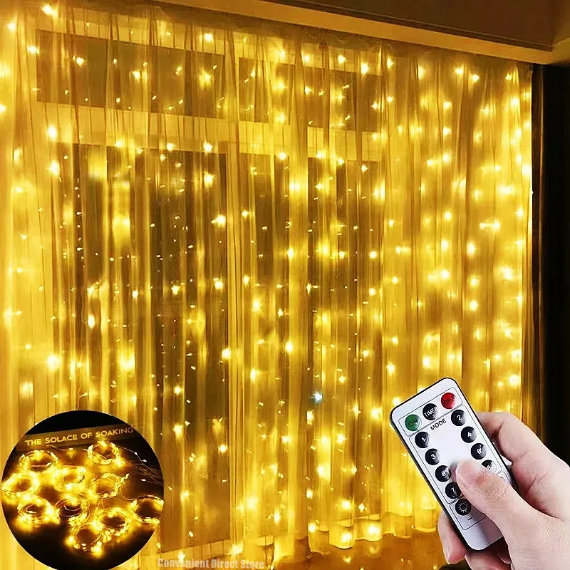 

USB-Powered LED Curtain String Lights with Remote Control -, 8 Modes for Indoor & Outdoor Holiday Decor