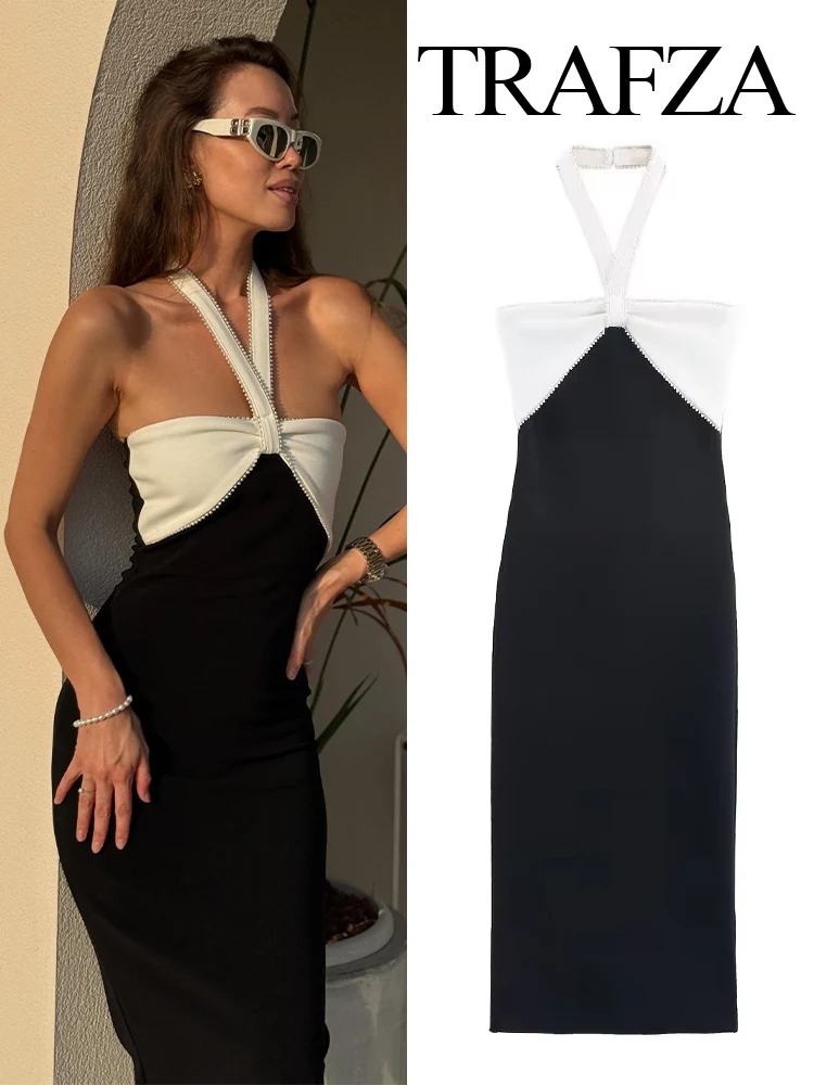 

HH Woman Summer Black Strapless Beading Decorate Zipper Sexy Backless Long Dress Female Fashion Sheath Sleeveless Dress 2025