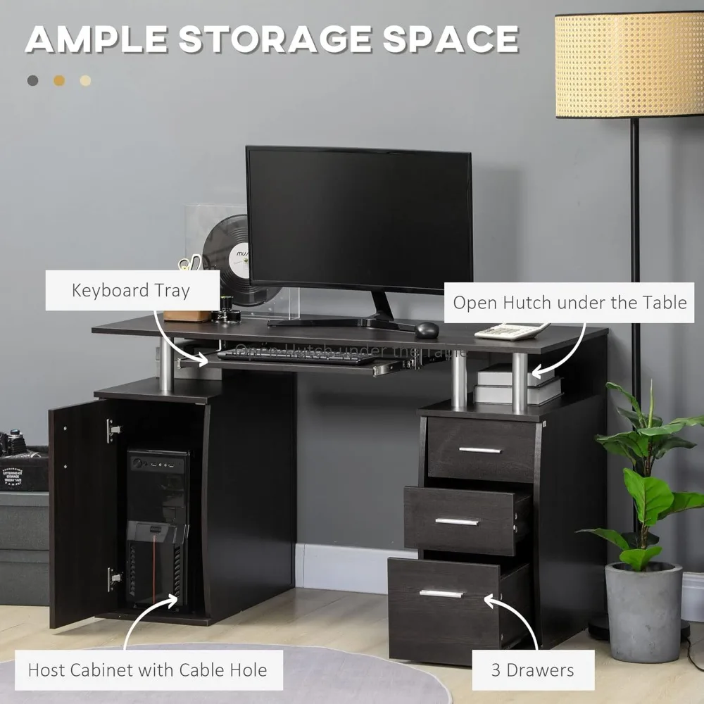 مكتب كمبيوتر مقاس 47 بوصة مع صينية لوحة مفاتيح وأدراج تخزين، وطاولة محطة عمل المكتب المنزلي مع أرفف تخزين، وخشب بني داكن G