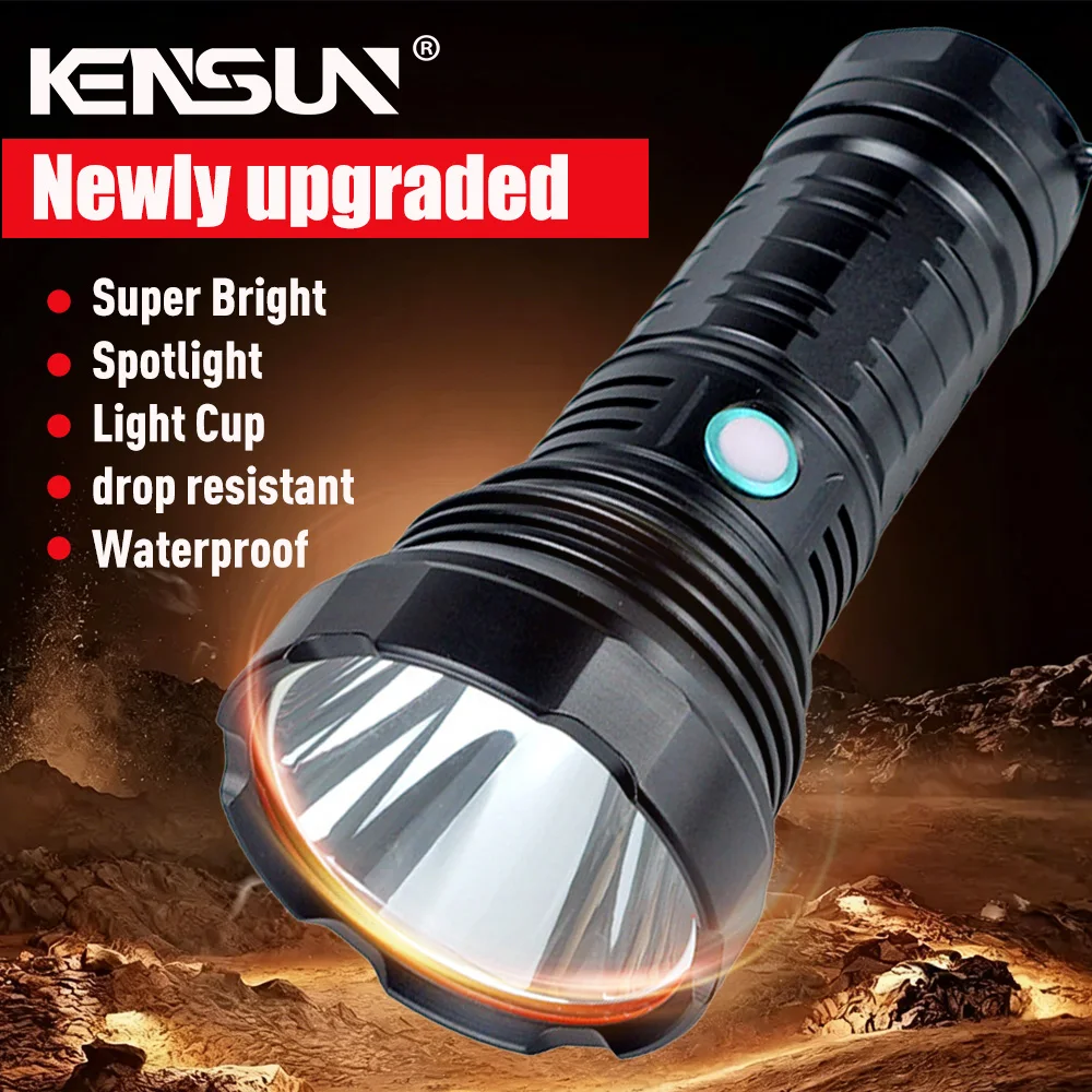 High Power LED Flashlight USB Rechargeable Super Bright Tactical Torch Powerful Reflective Light Cup Lantern Long Range Lamp