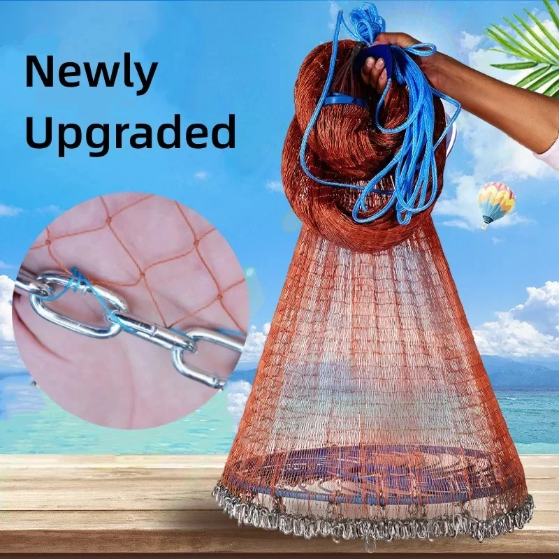 Mesh Hole Steel Chain Sinkers Hand Cast Net Easy Throw Fishing Net Fishing Tools 4.2M-7.2M Fishing Net Upgraded Korean Small
