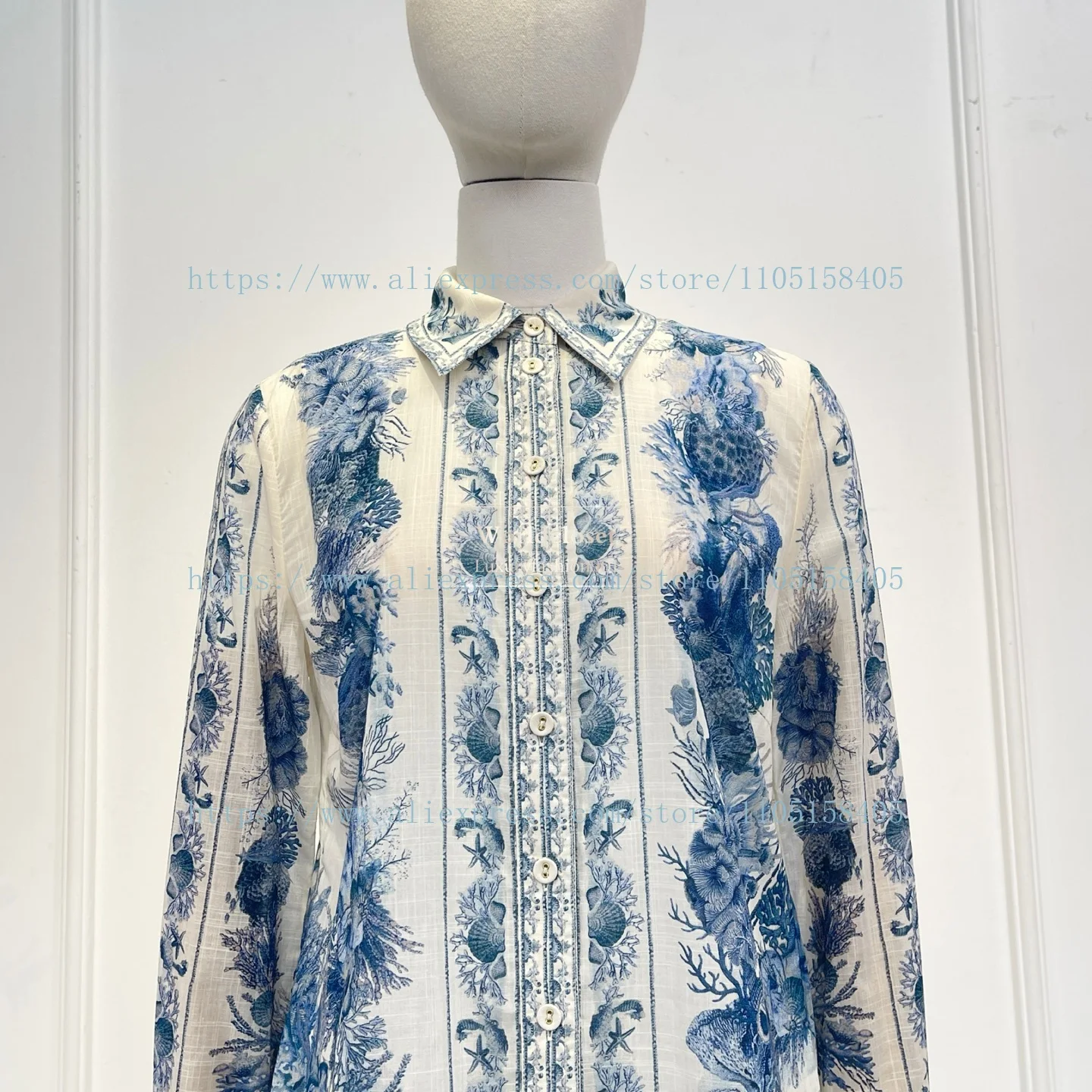 

Новинка: Элегантный комплект из блузки с длинным рукавом и юбки миди в цветочек, темно-синий с белым, 2026