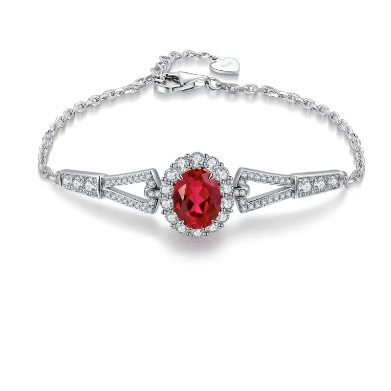 Ruihe New 925 Silver 2.34ct Lab Grown Ruby with White Cubic Zirconia Bracelet for Women Gemstone Jewelry Couple Bracelet Jewelry