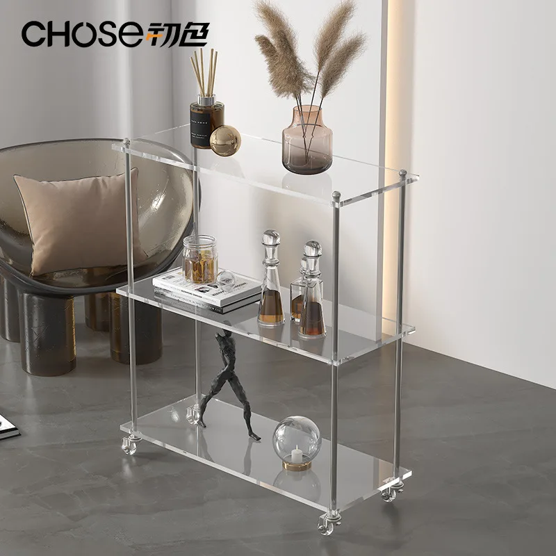 Acrylic cart, living room side table, movable kitchen storage rack, home storage organizer