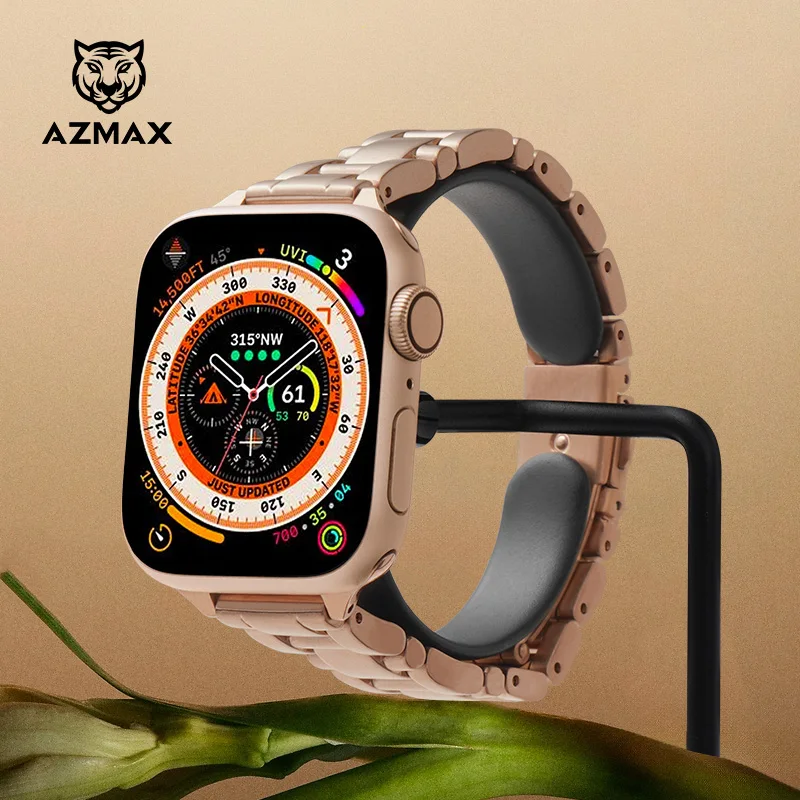 AZMAX  Women's Stainless Steel Bracelet for Apple Watch Series S7/8/9 Ultra2/1 Crystal Watch Strap Accessory