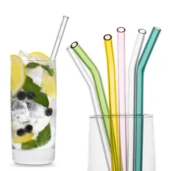 8 Colors Reusable Glass Straws 4pcs Drinking Straws with Cleaning Brush Eco-Friendly High Borosilicate Glass Straw Bar Drinkware