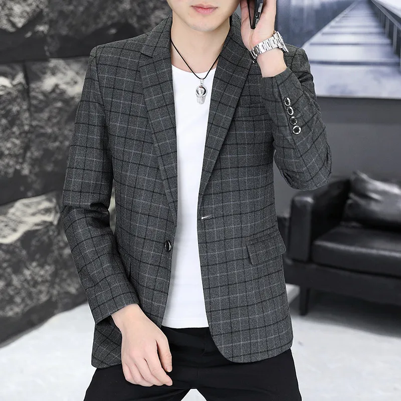 

Men's Plaid Slim Fit Spring Autumn Busin Casual Faionable Small Western Sle Jaet Classic Versatile Suit Outerwear