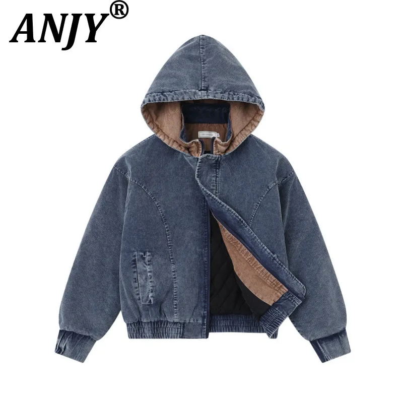 

ANJY зимнее новое американское модное высококачественное утолщенное теплое стеганое пальто унисекс с капюшоном, стильное повседневное пальто на молнии, универсальное шикарное A16432