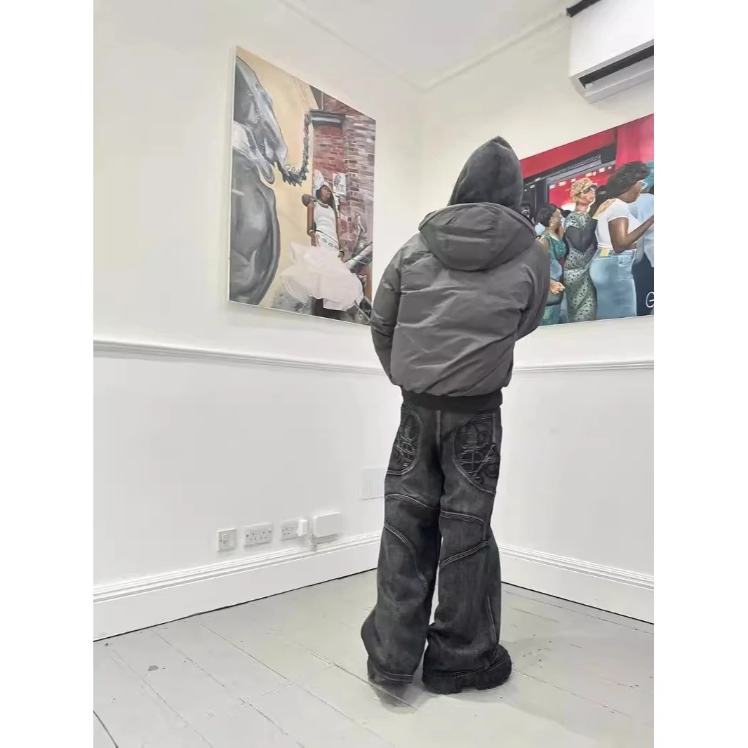 

Waed Bla ey Straight Leg Jeans Women's Vintage Hip Hop Trendy Brand Autumn Wide Leg Long Pants Street Sle