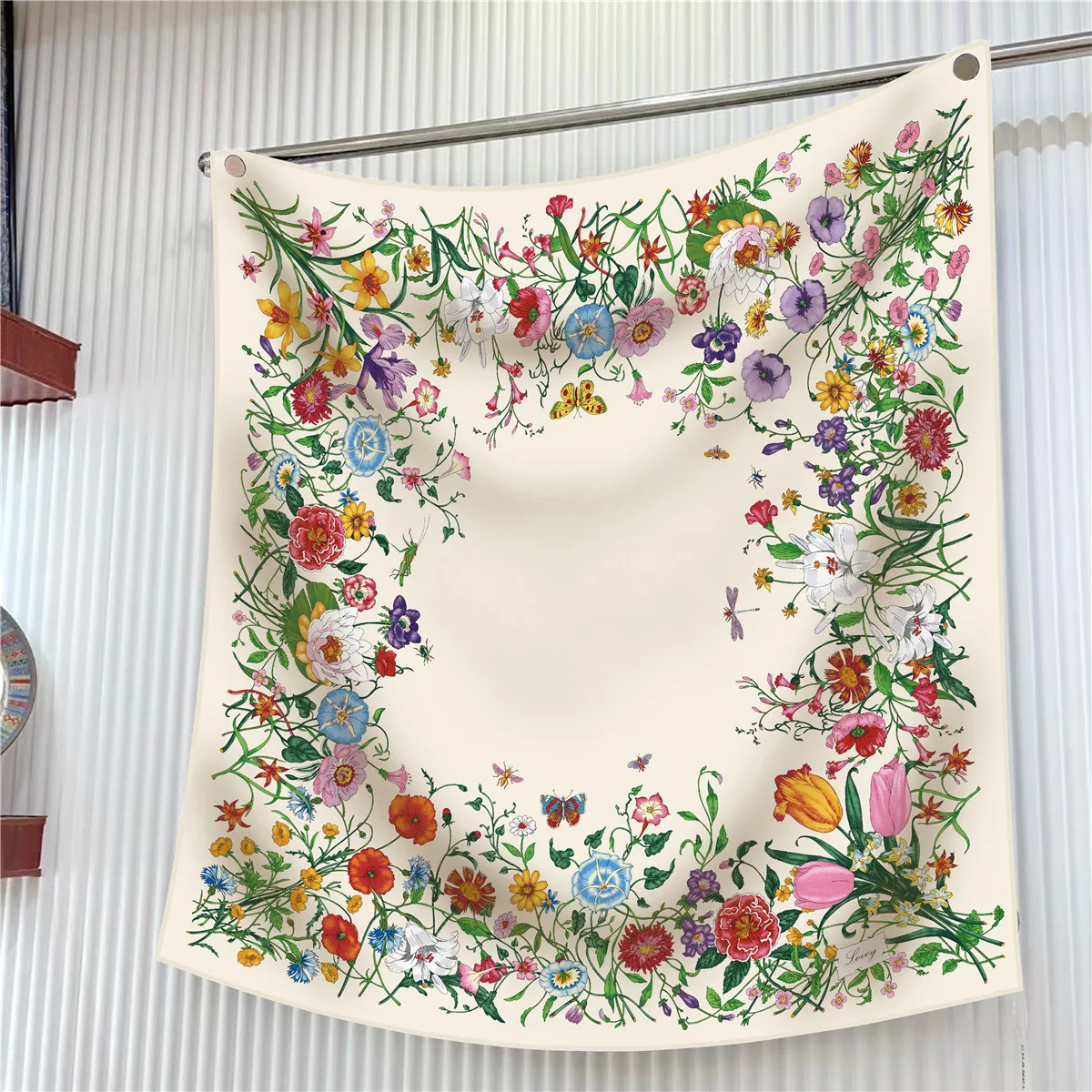 French Tulip Floral 90cm Twill Silk Scarf, Women’s Sun Protection Square Shawl, Elegant Spring Summer Wrap & Head Scarf