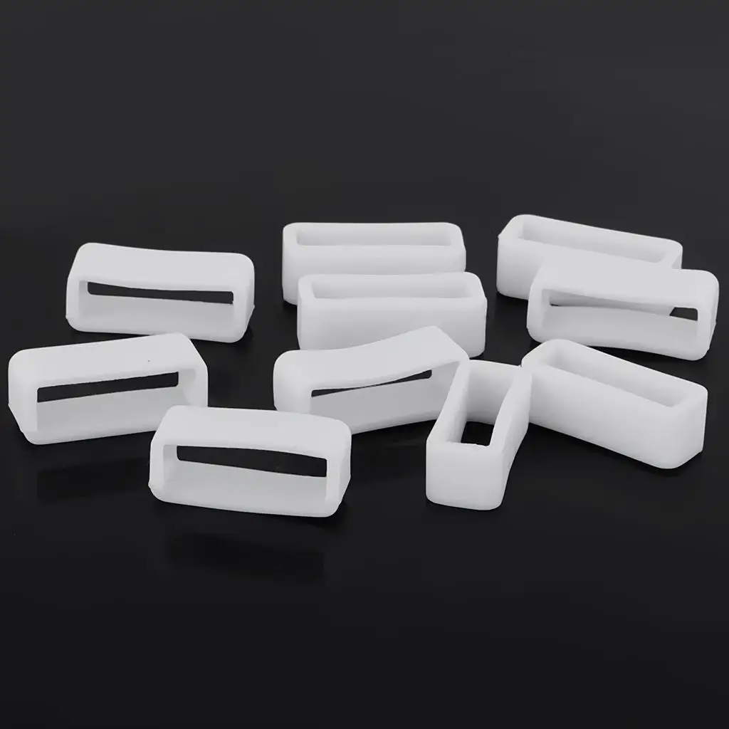 10Pcs White Silicone Rubber Watch Strap Band Keeper Holder Retaining Hoop Loop Ring Retainer Clasp Buckle Locker Replacement PVC